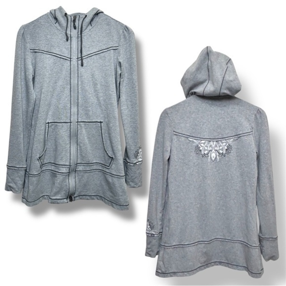 Y2K Athleta Floral Gray Full Zip Long Hoodie Jacket XS